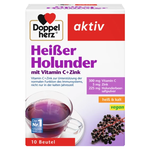 Abbildung der Produktverpackung Doppelherz aktiv Heißer Holunder Frontansicht